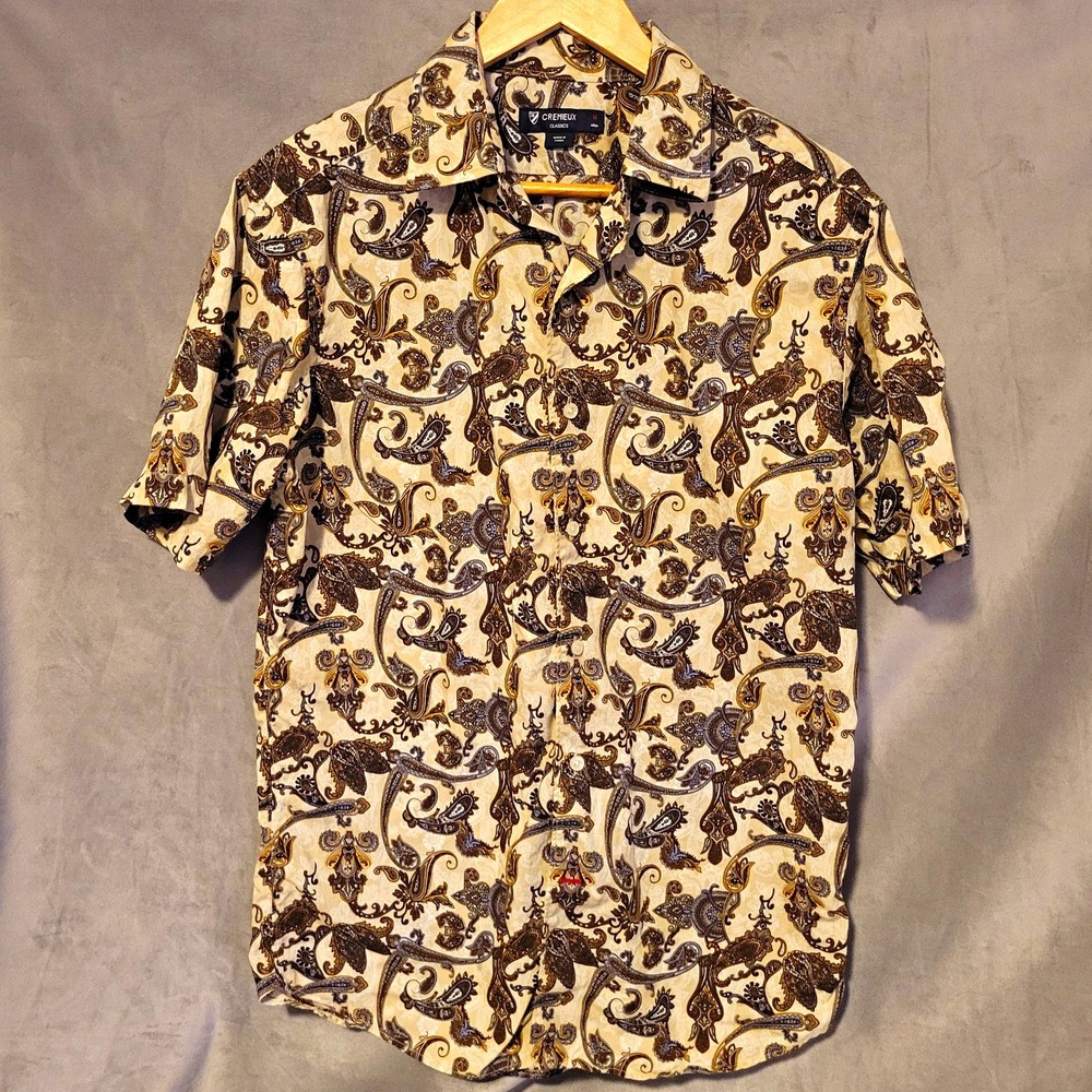 Cremieux Classics Men's M Beige Paisley Woven Cotton Point Collar Shirt SS